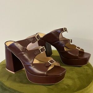 Platform Slide Heels in Dark Brown